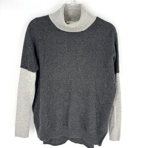 Minnie Rose Color Block Turtleneck Cashmere Sweater Dark Light Gray Combo XS/S